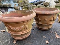 Pair of large terracotta garden planters, approx 48cm tall