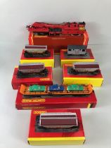 Hornby Railway Trains, several items of 00 rolling stock , R6387 Axel Hopper with boxes , X 4, R6915