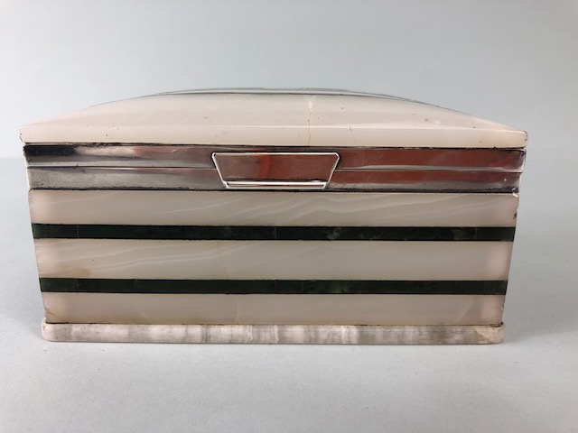 Art Deco Agate and Silver Lidded and hinged box stamped for Asprey London and Silver hallmarked - Image 2 of 8