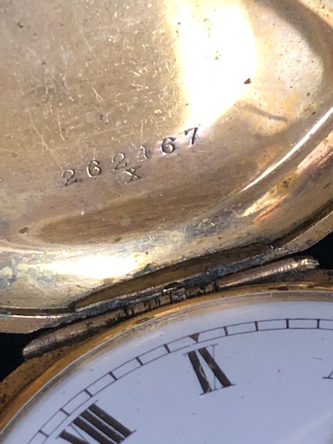 9ct rolled gold full hunter pocket watch late 19th/early 20thC. Inside case serial number 262467, - Image 3 of 12