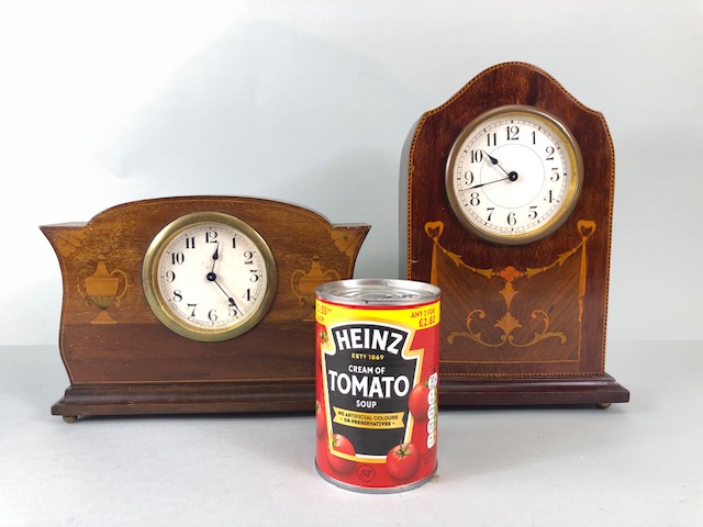 Antique Clocks, Two Edwardian wooden cased mantel clocks, both inlaid with typical marquetery work - Image 2 of 8