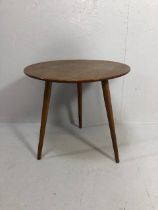 Mid century furniture, small round coffee or occasional table on tapered legs approximately 56 x