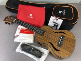 Modern Ukulele, by Vango with carry case with bag of accessories , in card outer box