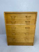 Mid Century chest of five drawers by maker G-Plan, gold stamp to upper drawer, approx 76cm x 46cm