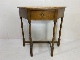 Modern light oak hall table, on turned legs with single drawer