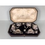 Victorian Silver hallmarked and cased set of Six Salts with Silver spoons Hallmarked for Sheffield