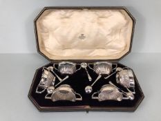 Victorian Silver hallmarked and cased set of Six Salts with Silver spoons Hallmarked for Sheffield