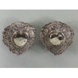 Pair of Silver hallmarked Bon Bon dishes of Heart shapes and pierced design approx 11 x 10cm and