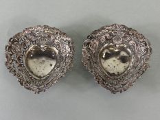 Pair of Silver hallmarked Bon Bon dishes of Heart shapes and pierced design approx 11 x 10cm and