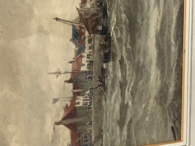 Paintings, early 20th century maritime water colour of sailing ships a harbour scene, - Image 3 of 6