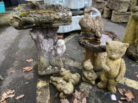 Collection of garden ornaments to include two birdbaths, four teddy bears etc