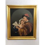 19th century Italian Romantic Painting of two sweet hearts, Oil on canvas in a later gilded frame