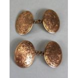 9ct gold hallmarked vintage oval cuff links with scroll engraving in a box approximately 4.13g