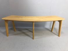 Modern Furniture, Semi Circular light wood dining bench approximately 142 x 36 x 48cm