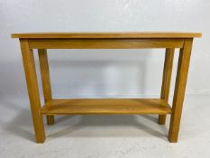 Modern light wood console or hall table with shelf under, approx 110cm x 35cm x 79cm