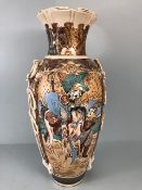 Oriental pottery, 19th century satsuma vase with fluted top and simulated tassels to the sides,