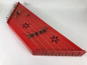 Vintage Zither, Chinese small size Zither with red lacquer finish approximately 60cm with case