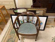 Collection of furniture to include an Edwardian elbow chair, gilt framed mirror, Chinese style