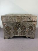 Dowry chest, highly decorated middle eastern chest panels of white metal and brass inlaid with