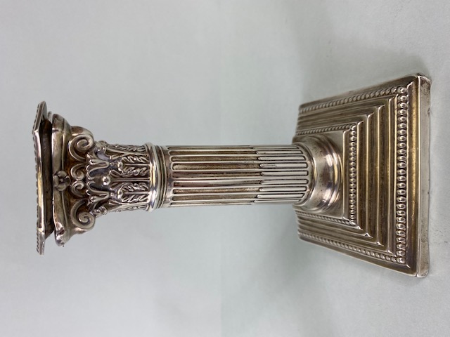 Pair of Victorian Hallmarked Silver Corinthian Column candlesticks on stepped bases with beaded - Image 3 of 11