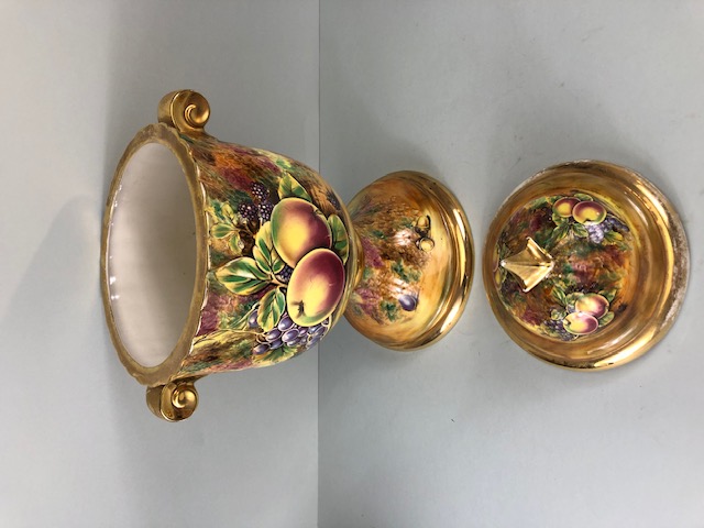 Decorators interest, a Pair of Large Baroness China lidded Urns decorated with paintings of fruit - Image 13 of 13