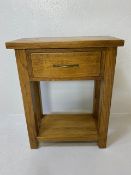 Modern solid oak console or hall table with drawer and shelf under, approx 60cm wide