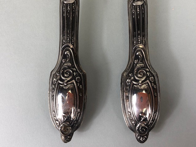 Silver handled and boxed Salad servers, long handled spoon and fork - Image 5 of 8