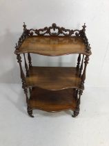 Antique Furniture, late Victorian three shelf What Not, with carved gallery top and fine turned