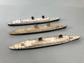 Vintage Toys, Three play worn Tri-Ang Ocean Liners, SS France, SS United States, RMS Queen