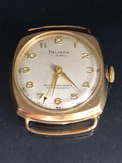 Vintage 9ct gold Helvetia 17 Jewels Swiss watch marked 17 Jewels, Shockabsorber, Antimagnetic (