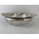 Glass Bowl with ornate Hallmarked silver flared and pierced floral rim, hallmarked for Birmingham by