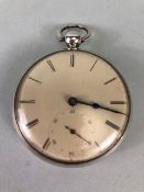 Large open faced pocket watch with subsidiary dial at 6 o'clock the silver cased hallmarked for