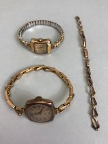 Two 9ct Gold cased vintage ladies watches with one spare 9ct Gold expandable watch bracelet