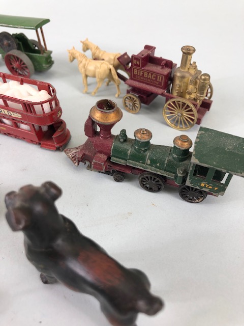 vintage toy interest, five play worn Lesney vehicles, train, bus, tram, steam roller x2 and a - Image 4 of 5