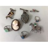 Costume jewellery, a collection of vintage items to include 3 white metal stone set rings , a