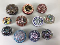 Glass Paperweights, collection of hand blown Murano Millefiori paperweights, multi coloured