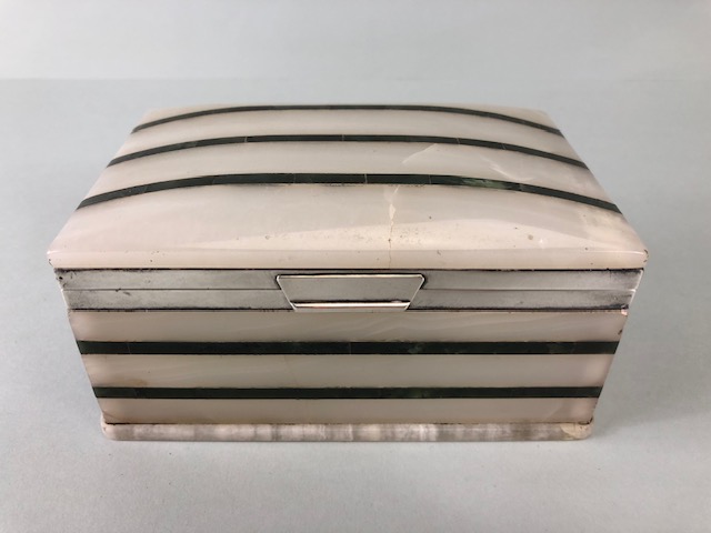 Art Deco Agate and Silver Lidded and hinged box stamped for Asprey London and Silver hallmarked