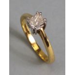 18ct yellow gold hallmarked, cushion cut solitaire diamond ring approximately size M, 3.18g total