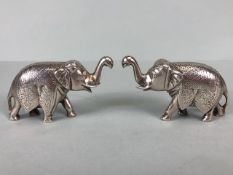 Pair of White metal possibly Indian Silver Elephants each approx 4cm tall and total weight 245g