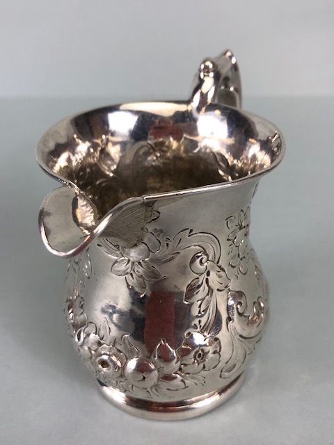 Victorian Silver Hallmarked Cream Jug Birmingham 1877, decorated with repousse flora and foliage and - Image 2 of 10