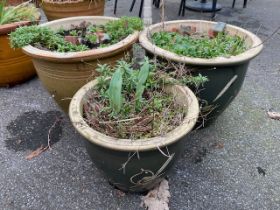 Three glazed ceramic garden pots