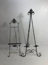 Display easels, two metal decorative tri pod display stands or easels for paintings , one with
