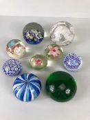 Glass Paperweights, collection of Murano hand made paperweights in various colourful designs ranging