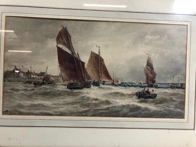 Paintings, early 20th century maritime water colour of sailing ships a harbour scene, - Image 2 of 6