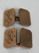 Pair of classic 9ct gold vintage cufflinks engraved with initials and engine turned decoration