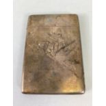 Silver hallmarked card case with monogram and good hinged lid approx 6.5 x 9.5 and 74g