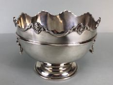 Silver Hallmarked Bowl on circular stepped pedestal base with Lion Head handles and cherub head