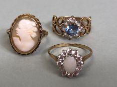 Three 9ct Gold fashion rings to include a cameo (3)