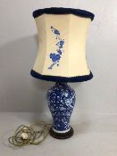 Oriental Table lamp, the base made from a Chinese Blue and white ceramic vase decorated with