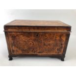 Antique Tea caddy, 19th century wooden caddy with burr walnut panels the interior striped and